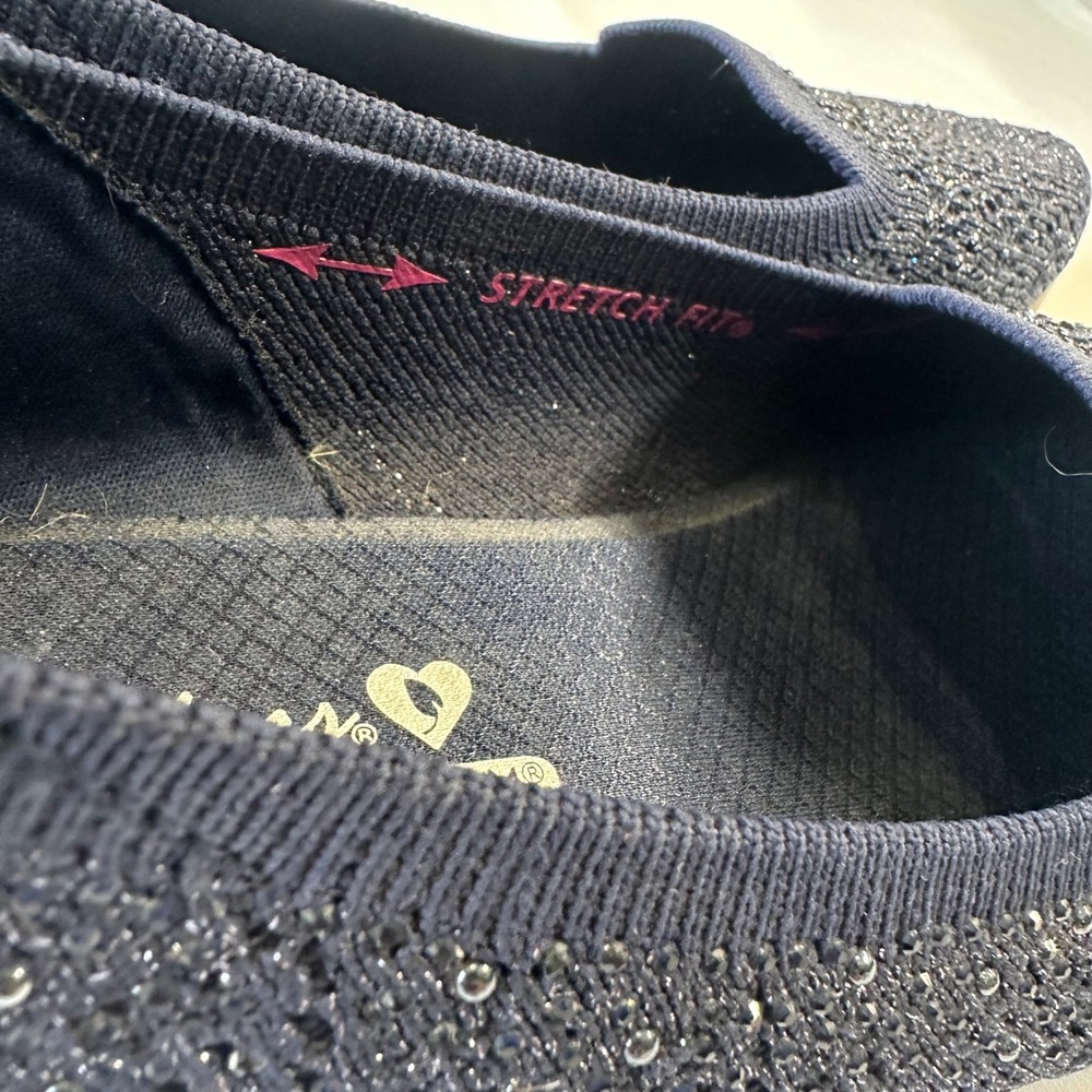 Skechers Cleo 2.0 Love Spell Navy Blue Shimmer Knit Pointed Toe Flats Shoes - Picture 10 of 12